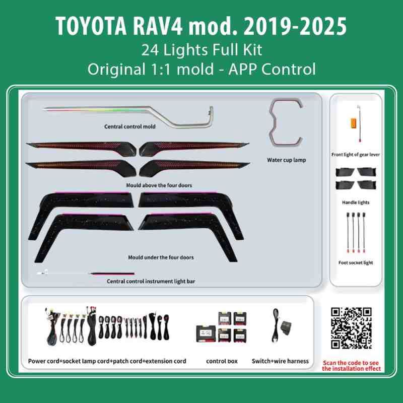 DIQ AMBIENT TOYOTA FTPJ08 (Digital iQ Ambient Light for Toyota RAV4 mod. 2019-2025 with 24 Lights, Dragon Scale Full Kit)