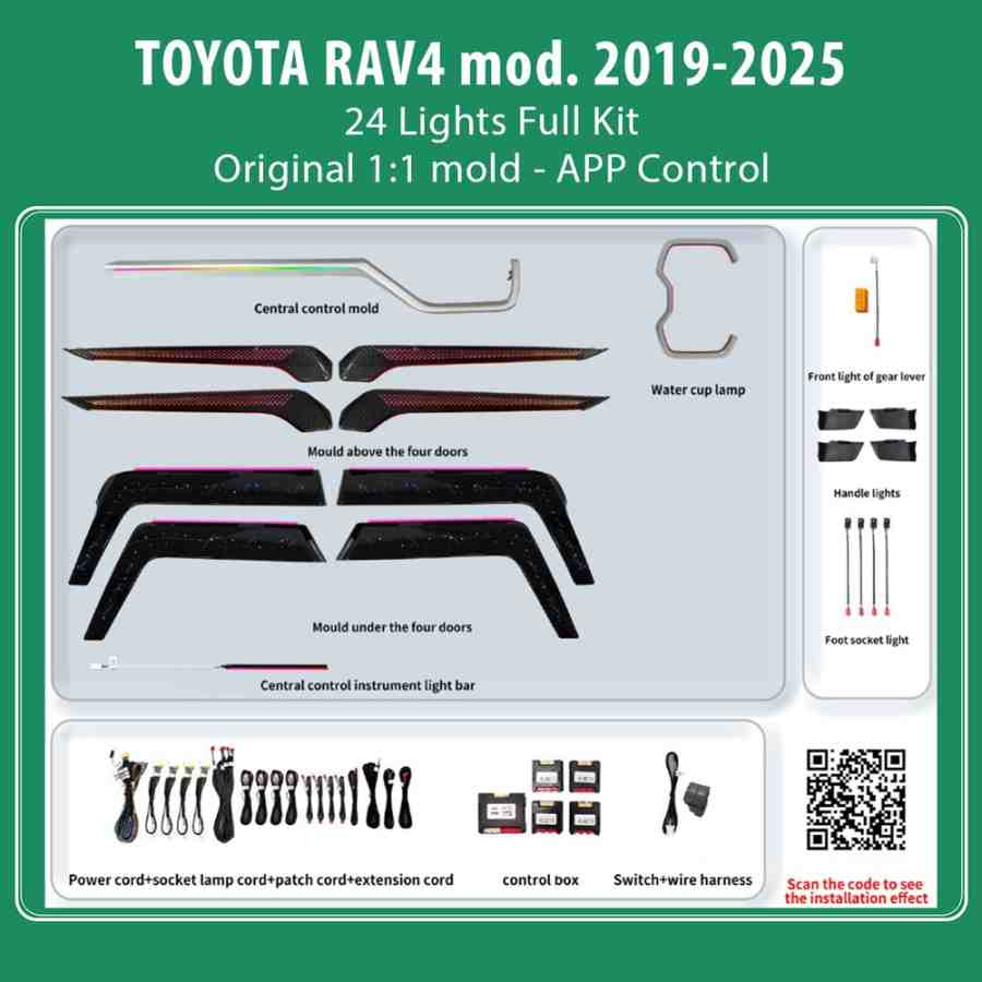 DIQ AMBIENT TOYOTA FTPJ08 (Digital iQ Ambient Light for Toyota RAV4 mod. 2019-2025 with 24 Lights, Dragon Scale Full Kit)