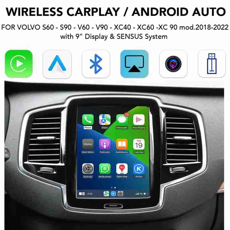 DIGITAL IQ VL 510F CPA (WIRELESS CARPLAY / ANDROID AUTO BOX for VOLVO V90 – S90 – XC40 - XC60 -XC90 mod. 2017-2022 for 9" Display)